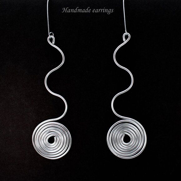 Extra long oversized spiral big swirl wire earrings Handcrafted in Canada - Picture 7 of 7